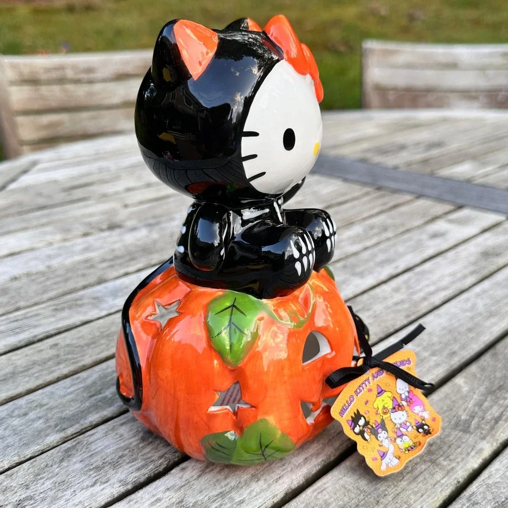 Sanrio Hello Kitty Skeleton Pumpkin Ceramic Tea Light Candle Holder Halloween